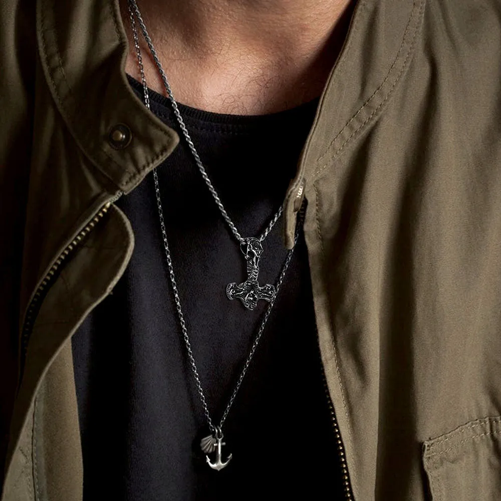 Viking Raven Thor's Hammer Mjolnir Necklace Pendant for Men