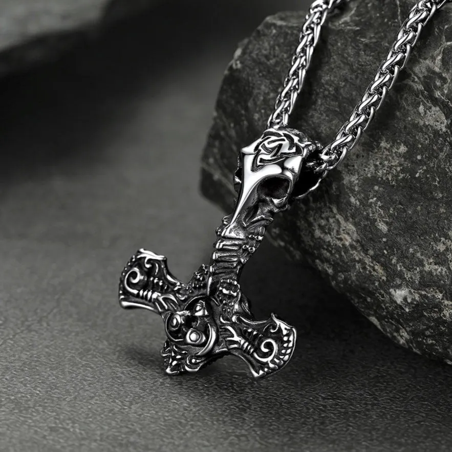 Viking Raven Thor's Hammer Mjolnir Necklace Pendant for Men