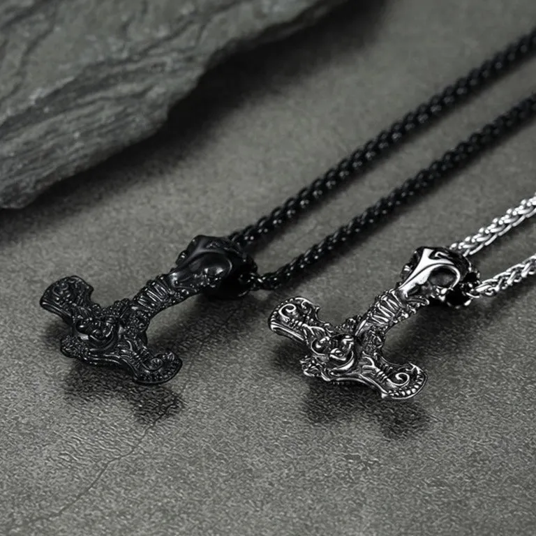 Viking Raven Thor's Hammer Mjolnir Necklace Pendant for Men