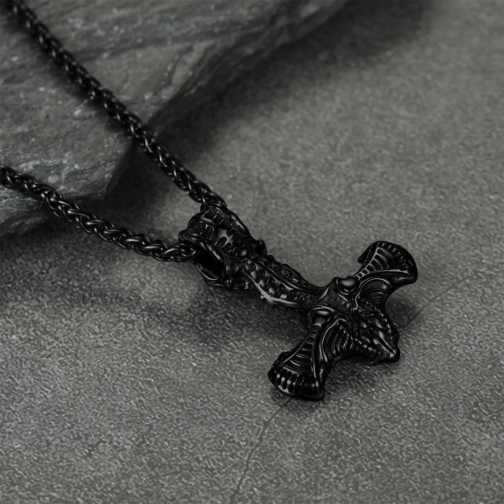 Viking Raven Thor's Hammer Mjolnir Necklace Pendant for Men