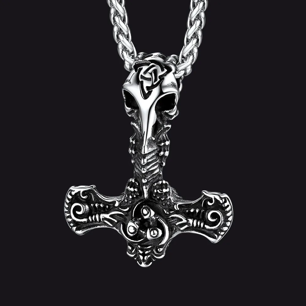 Viking Raven Thor's Hammer Mjolnir Necklace Pendant for Men