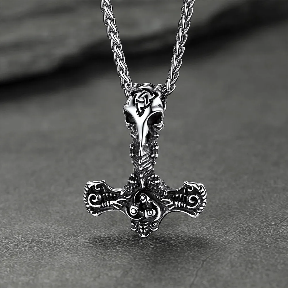 Viking Raven Thor's Hammer Mjolnir Necklace Pendant for Men