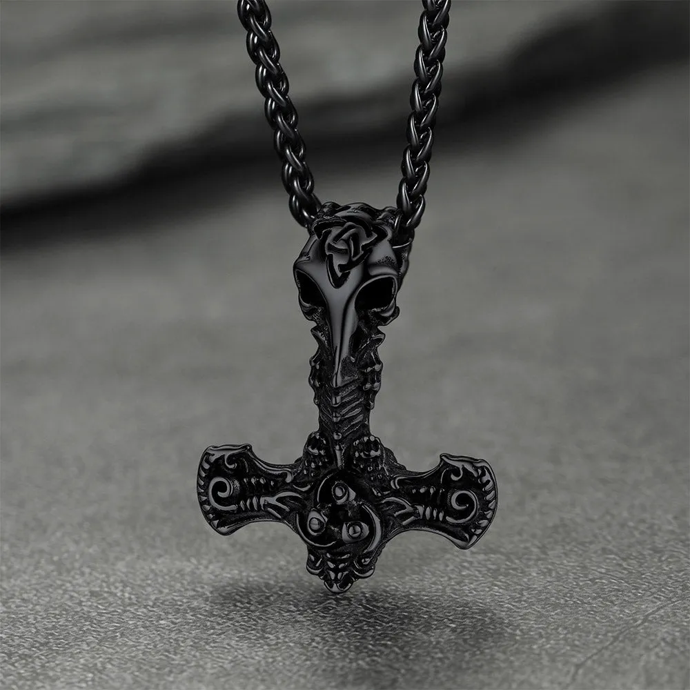 Viking Raven Thor's Hammer Mjolnir Necklace Pendant for Men