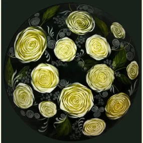 White Roses Reverse Hand Painted Glass Chandelier by Jamie Barthel