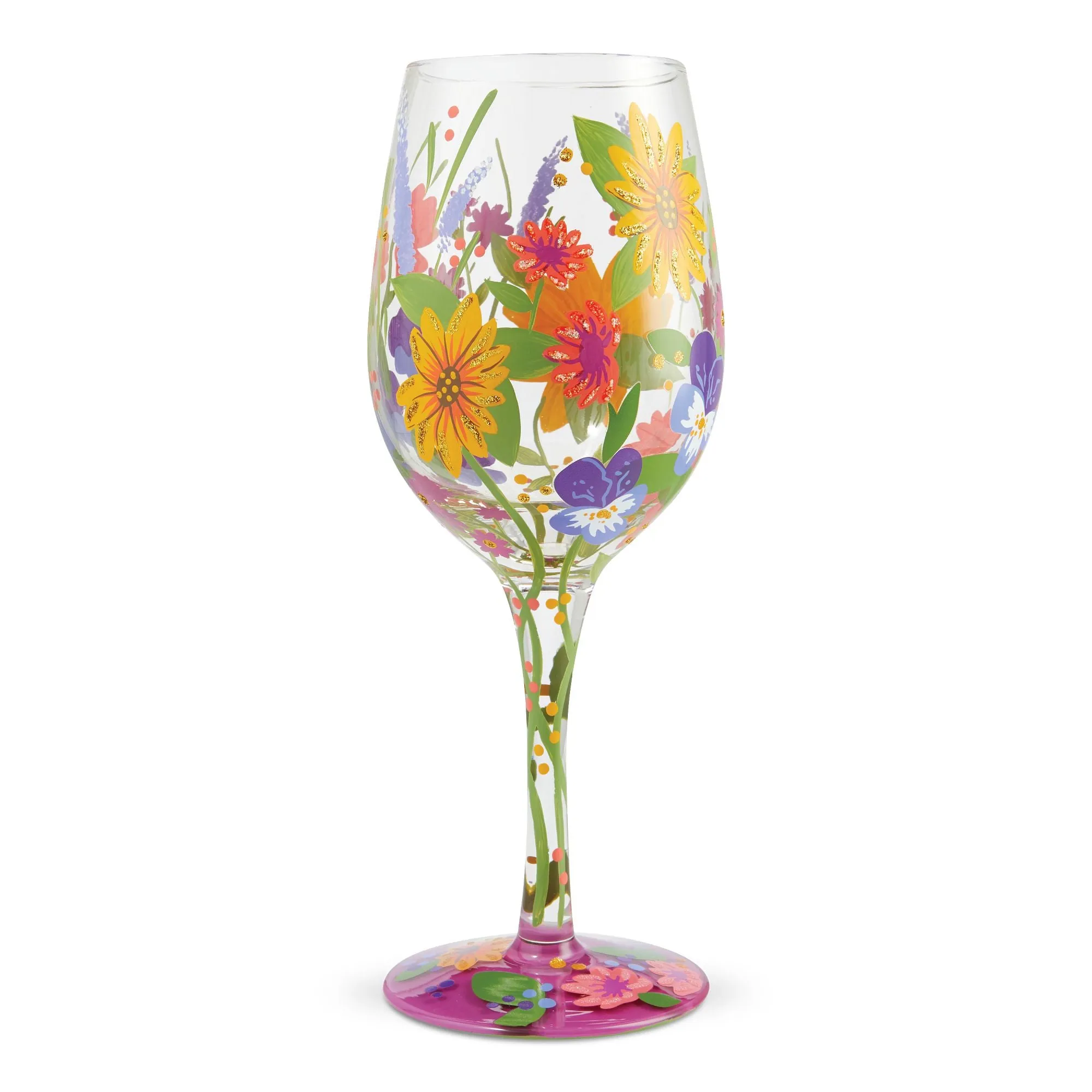 Wine in the Garden Hand-Painted Artisan Wine Glass, 15 oz.