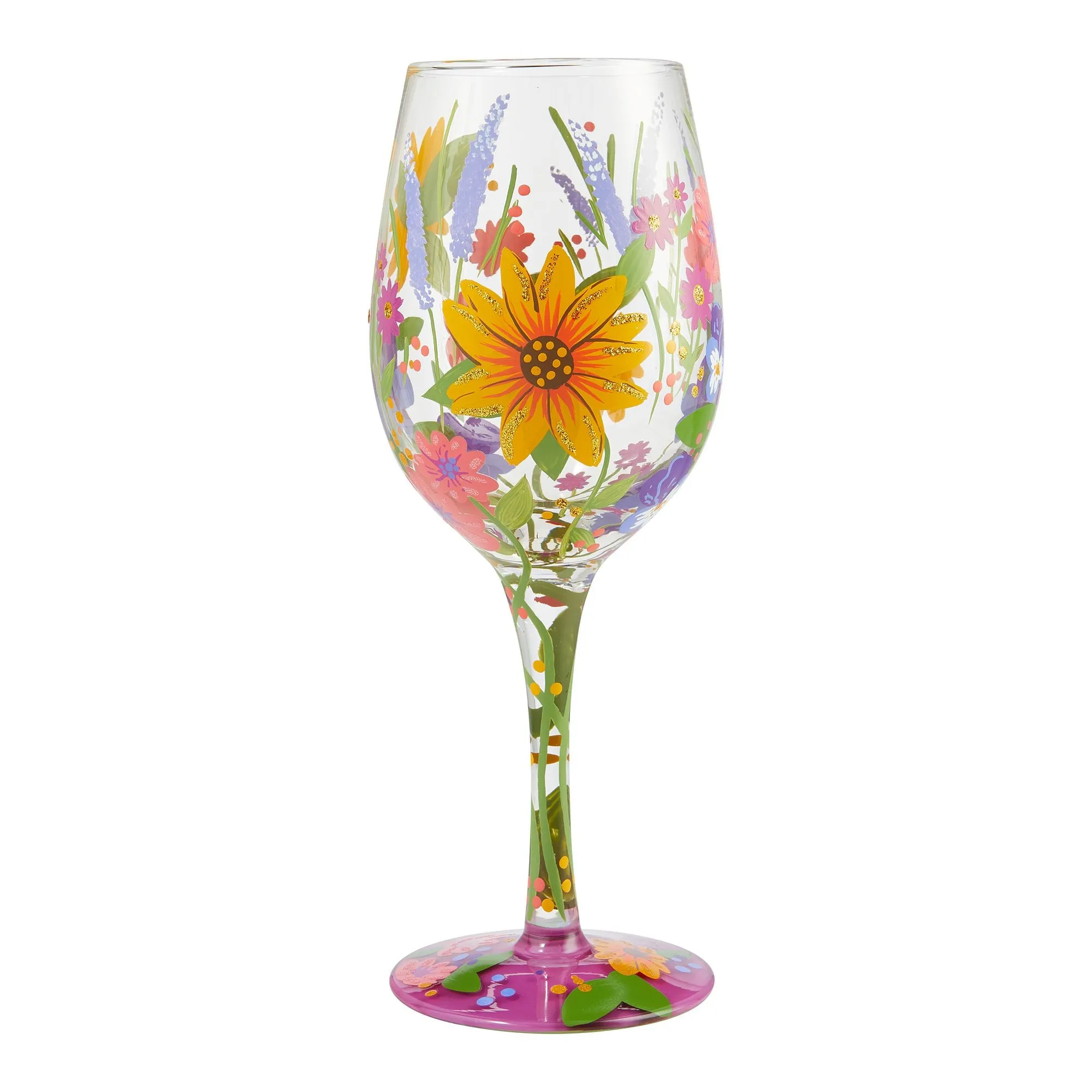 Wine in the Garden Hand-Painted Artisan Wine Glass, 15 oz.