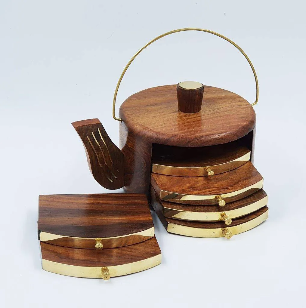 Wooden Kettle Shaped Coasters- Set of 6