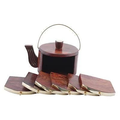 Wooden Kettle Shaped Coasters- Set of 6