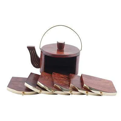 Wooden Kettle Shaped Coasters- Set of 6