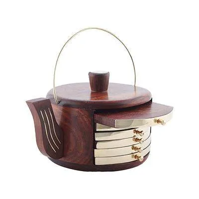 Wooden Kettle Shaped Coasters- Set of 6