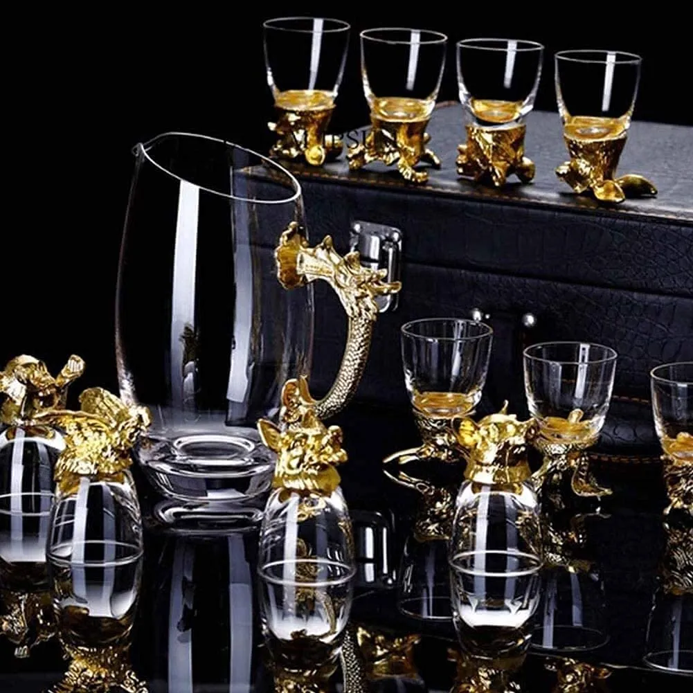 ZODIAC DECANTER(250ML) & 12 SHOOTER GLASS(25ML) SET WHISKEY & WINE DECANTER TUMBLER GIFT SET